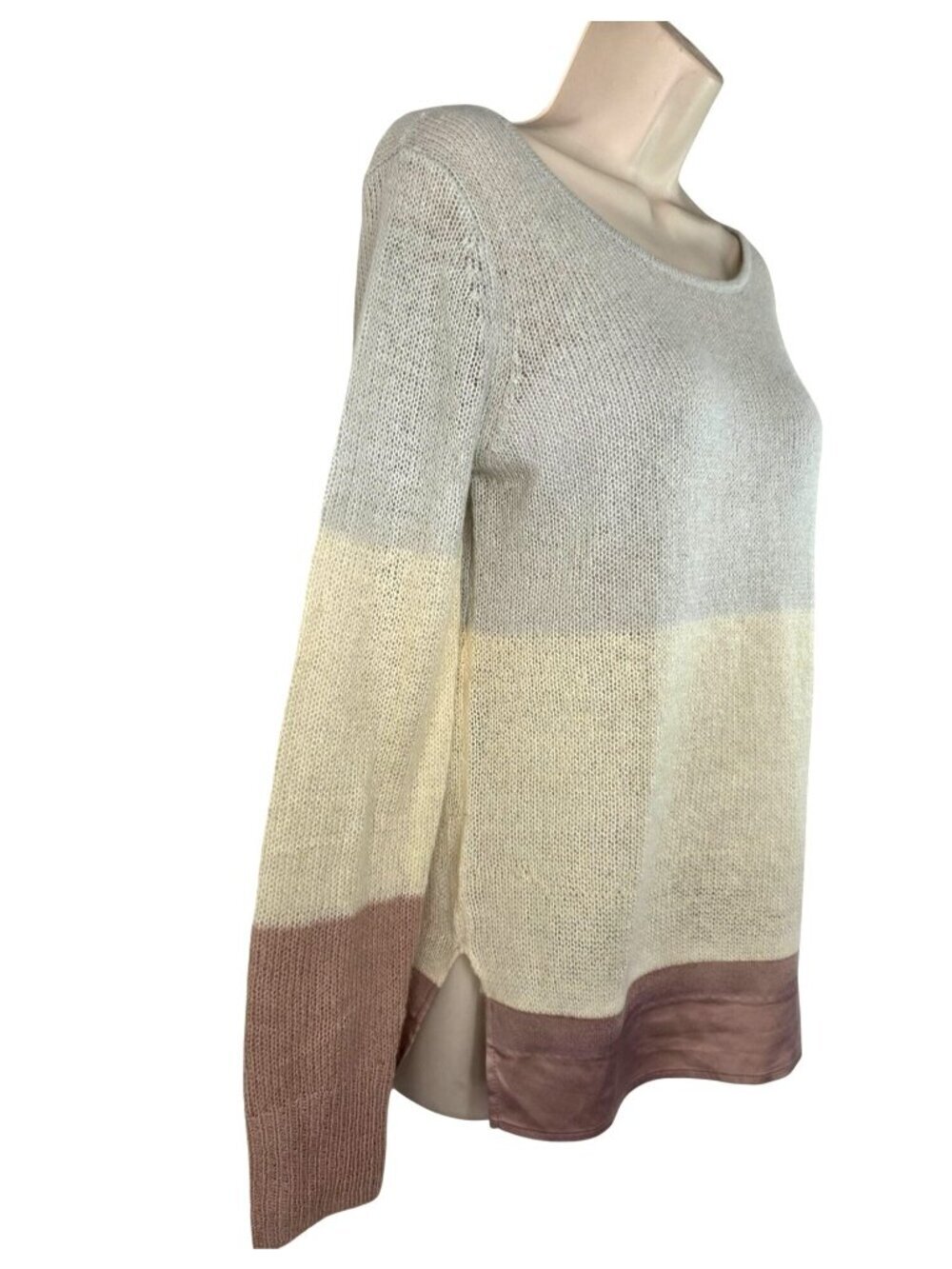 Hinge Loose Knit Lightweight Sweater Womens Sz S Pastel Colorblock Boatneck NEW